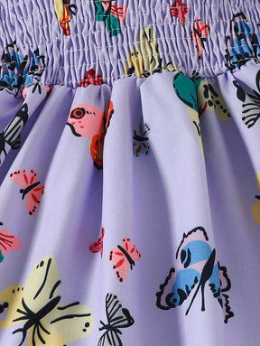 Glamgait Purple Color Butterfly Printed Short Sleeve Kids Dress