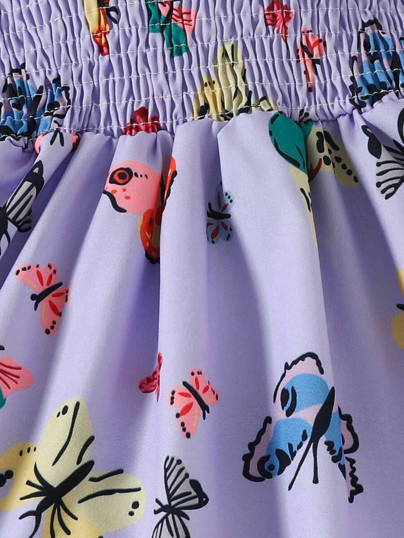 Glamgait Purple Color Butterfly Printed Short Sleeve Kids Dress