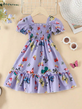 Glamgait Purple Color Butterfly Printed Short Sleeve Kids Dress