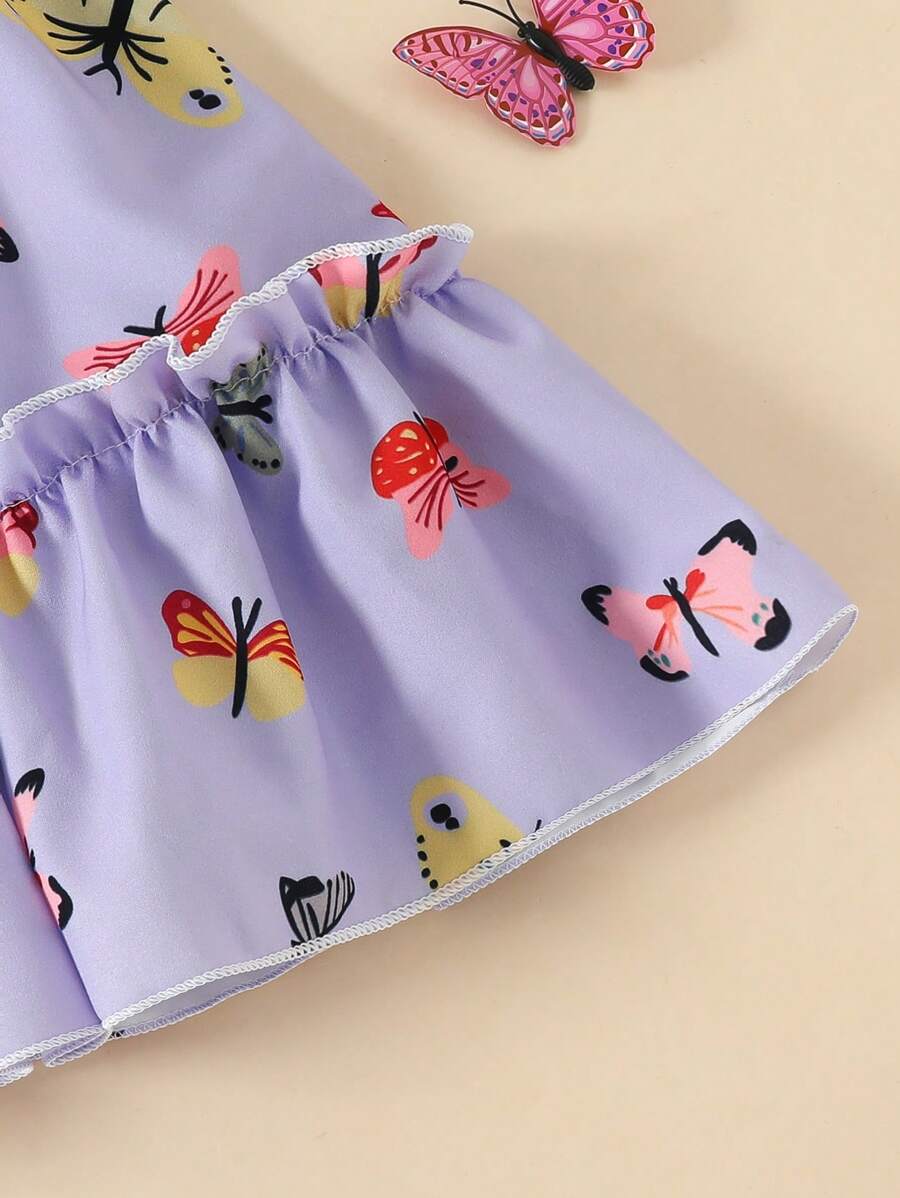 Glamgait Purple Color Butterfly Printed Short Sleeve Kids Dress