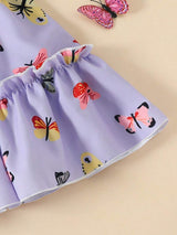 Glamgait Purple Color Butterfly Printed Short Sleeve Kids Dress