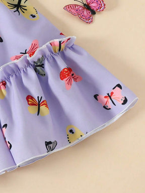 Glamgait Purple Color Butterfly Printed Short Sleeve Kids Dress