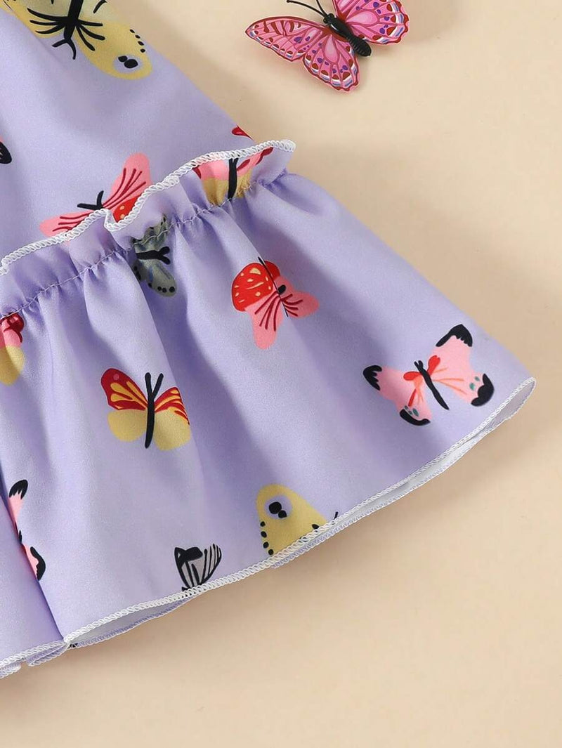 Glamgait Purple Color Butterfly Printed Short Sleeve Kids Dress