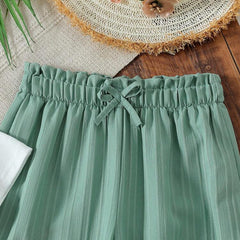 Girls Floral Printed Crop Top with Mint Green Pleated Wide Leg Pants Co-Ord Set