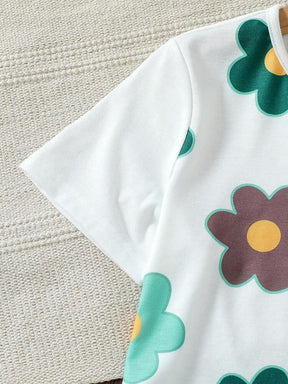 Girls Floral Printed Crop Top with Pleated Wide Leg Pants Co-Ord Set