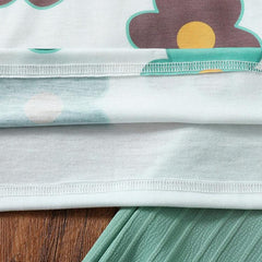 Girls Floral Printed Crop Top with Mint Green Pleated Wide Leg Pants Co-Ord Set