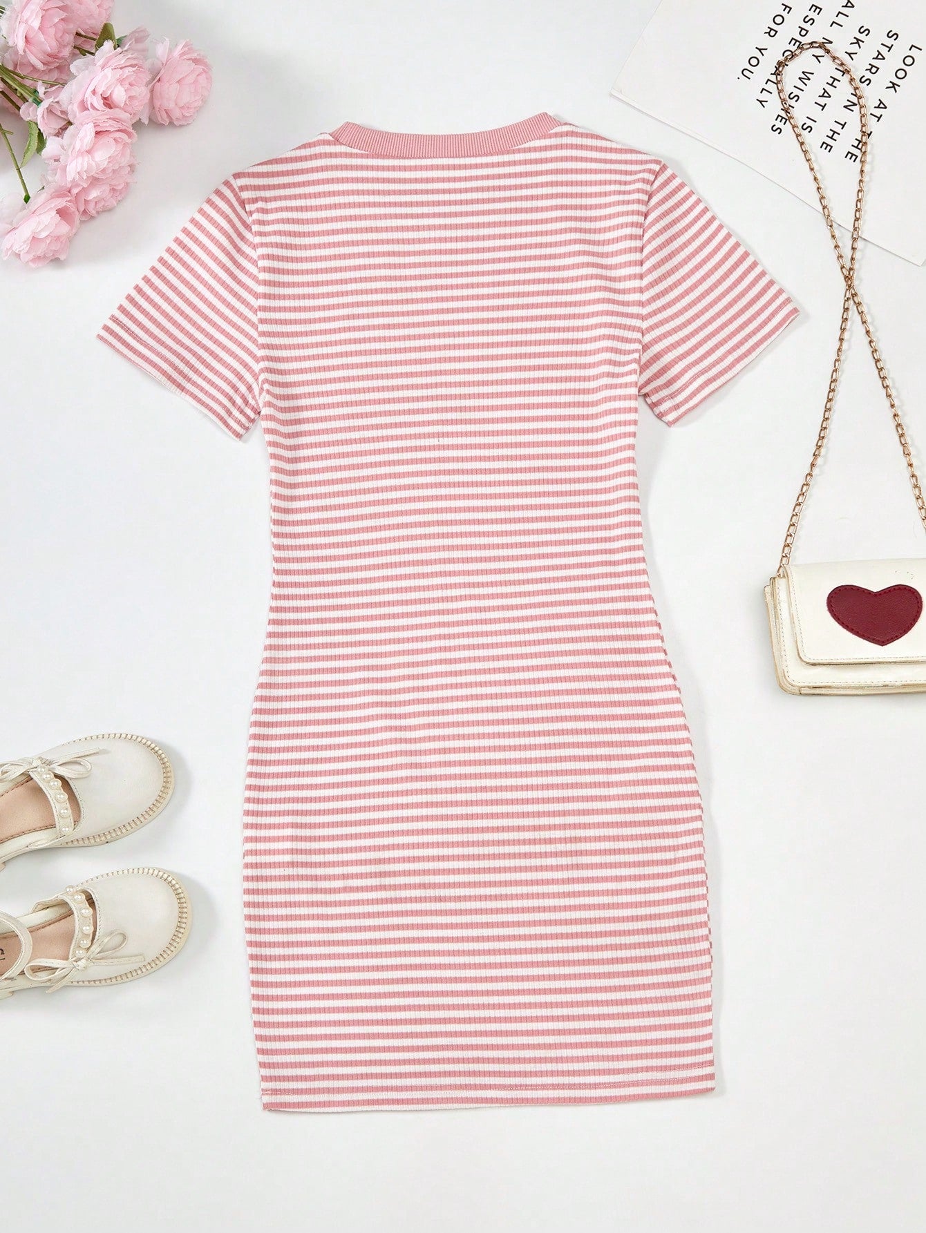 Girls Pink Stripe Bodycon Dress