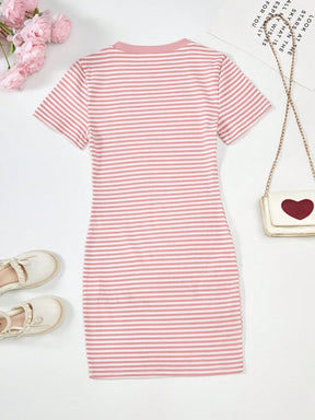Girls Pink Stripe Bodycon Dress