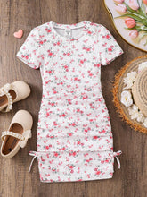 Girls White & Pink Floral Ruched Bodycon Dress