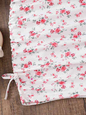 Girls White Floral Printed Ruched Bodycon Dress