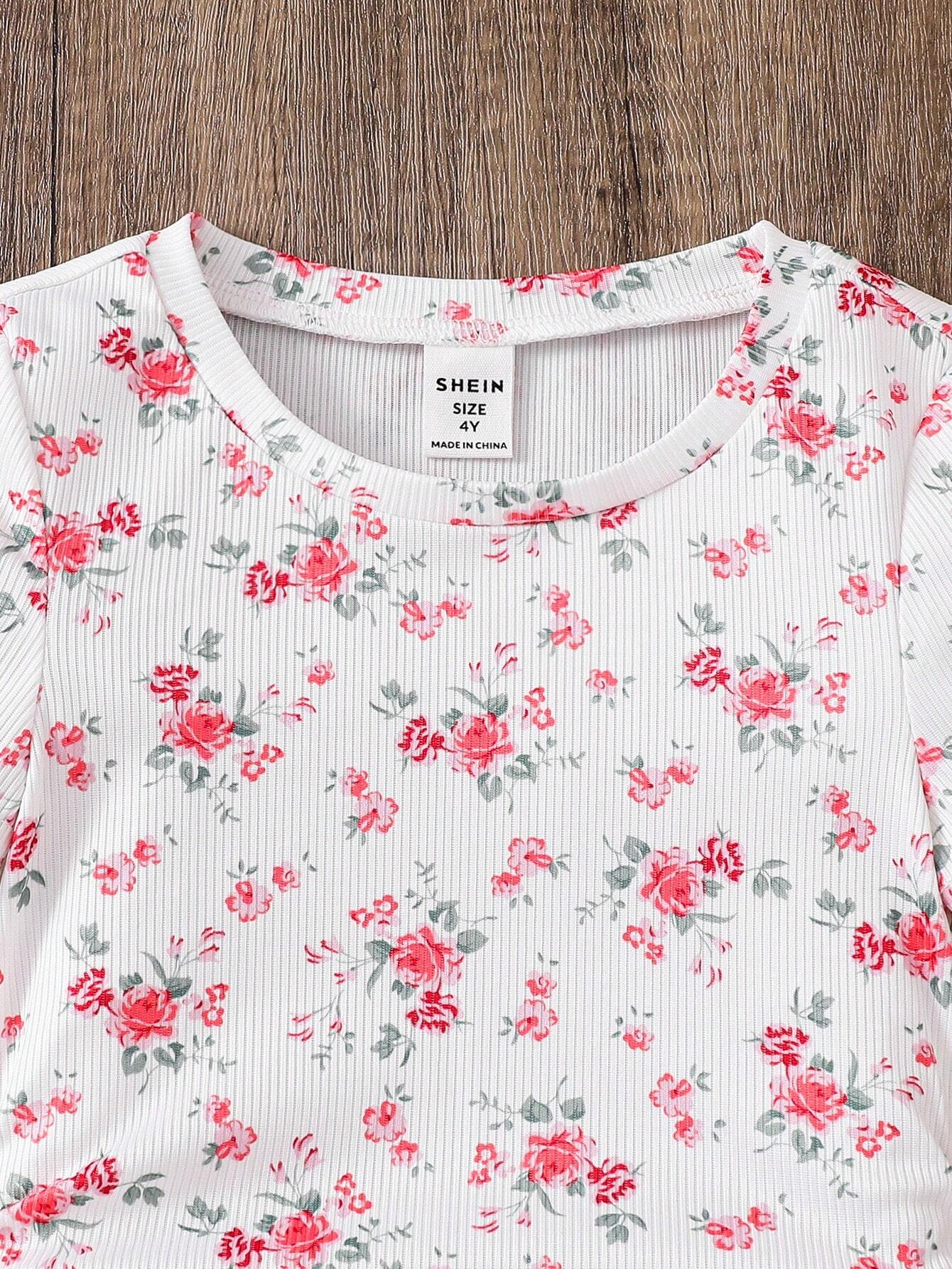 Girls White & Pink Floral Ruched Bodycon Dress