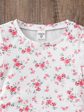Girls White & Pink Floral Ruched Bodycon Dress