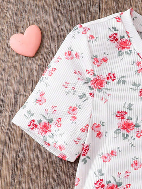 Girls White Floral Printed Ruched Bodycon Dress
