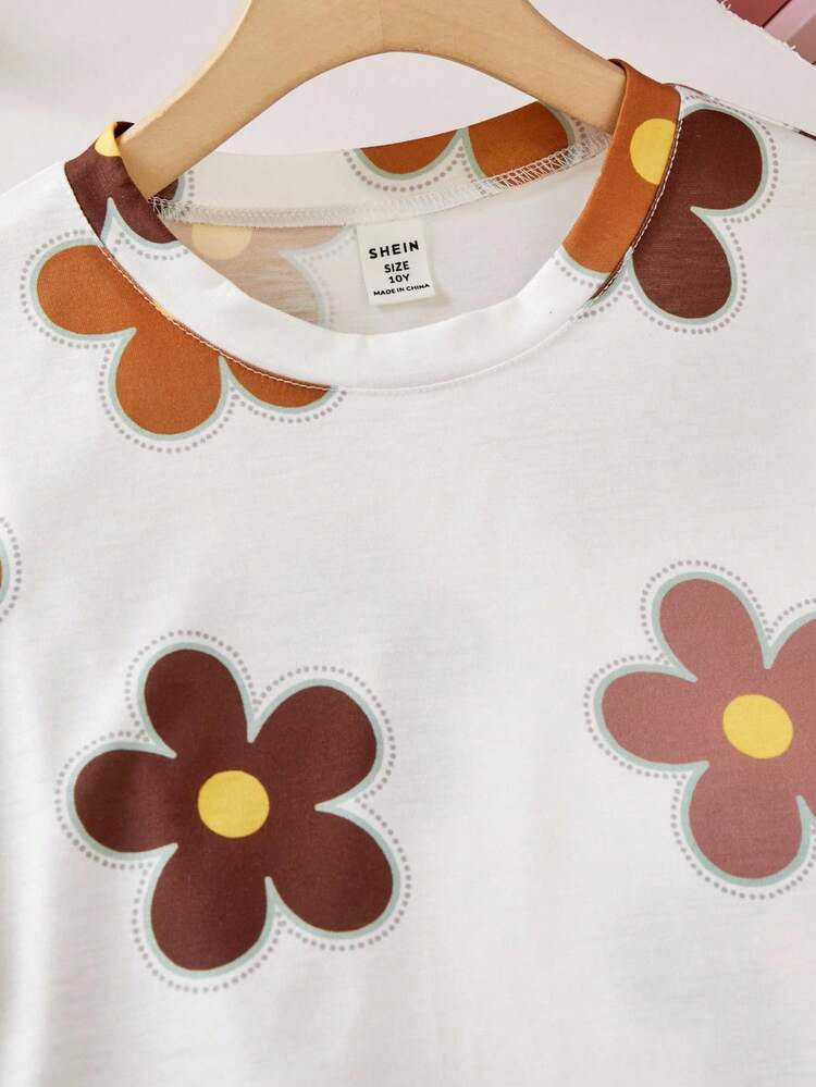 Girls Floral Printed Crop Top with Pleated Wide Leg Pants Co-Ord Set