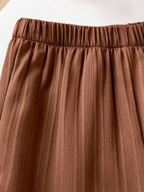 Girls Floral Printed Crop Top with Coffee Pleated Wide Leg Pants Co-Ord Set