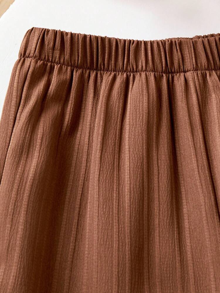 Girls Floral Printed Crop Top with Coffee Pleated Wide Leg Pants Co-Ord Set