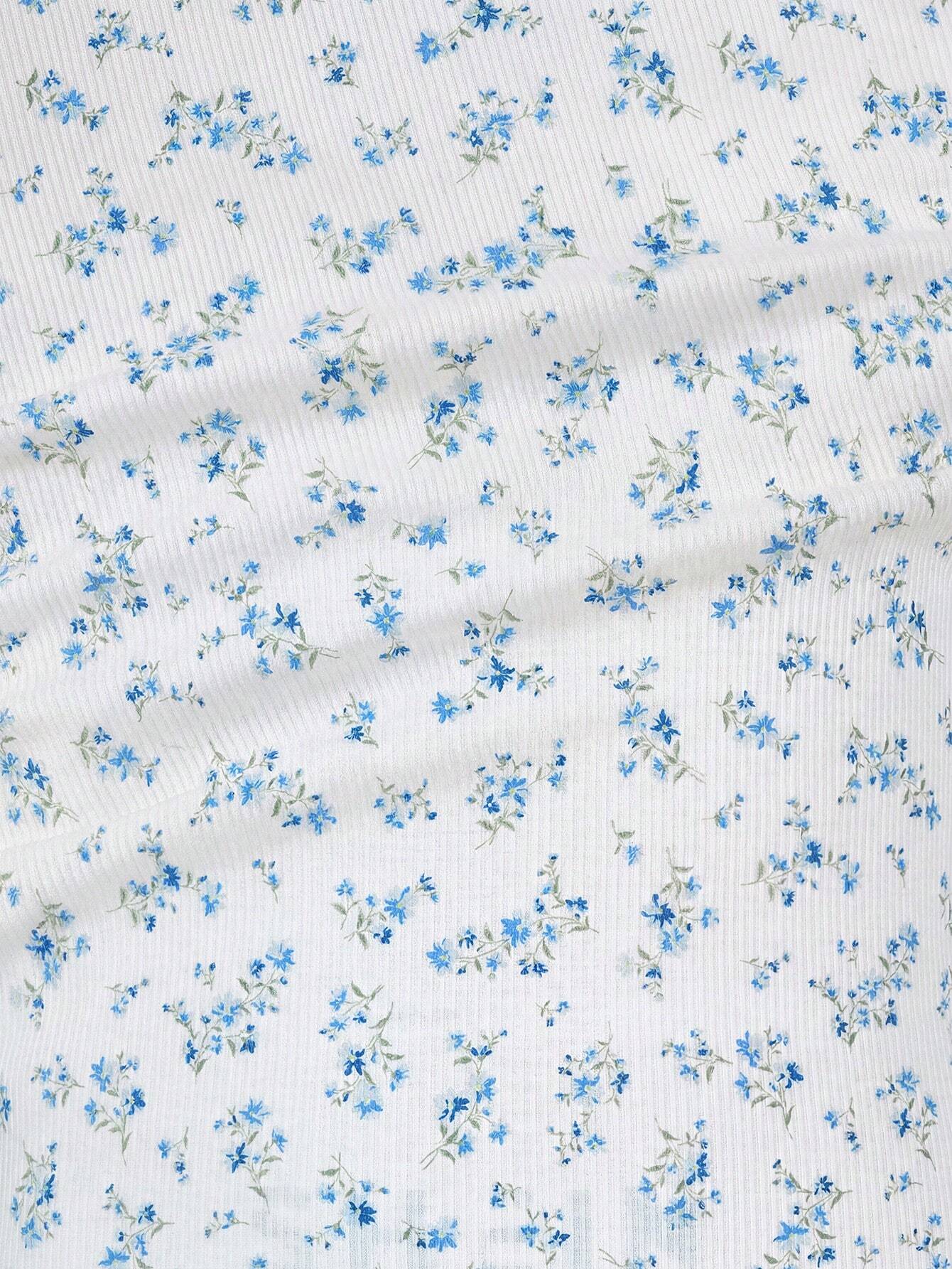 Blue Floral Ruched Girls Bodycon Dress