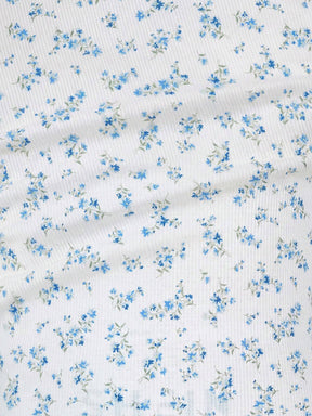 Blue Floral Ruched Girls Bodycon Dress