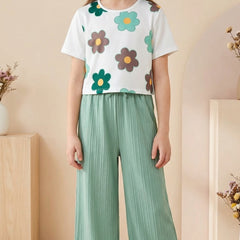 Trendy Crop Top with Mint Green Wide Leg Palazzo Pants