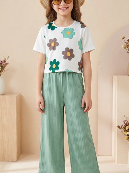 Trendy Crop Top with Mint Green Wide Leg Palazzo Pants