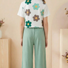 Trendy Crop Top with Mint Green Wide Leg Palazzo Pants
