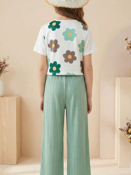 Trendy Crop Top with Mint Green Wide Leg Palazzo Pants