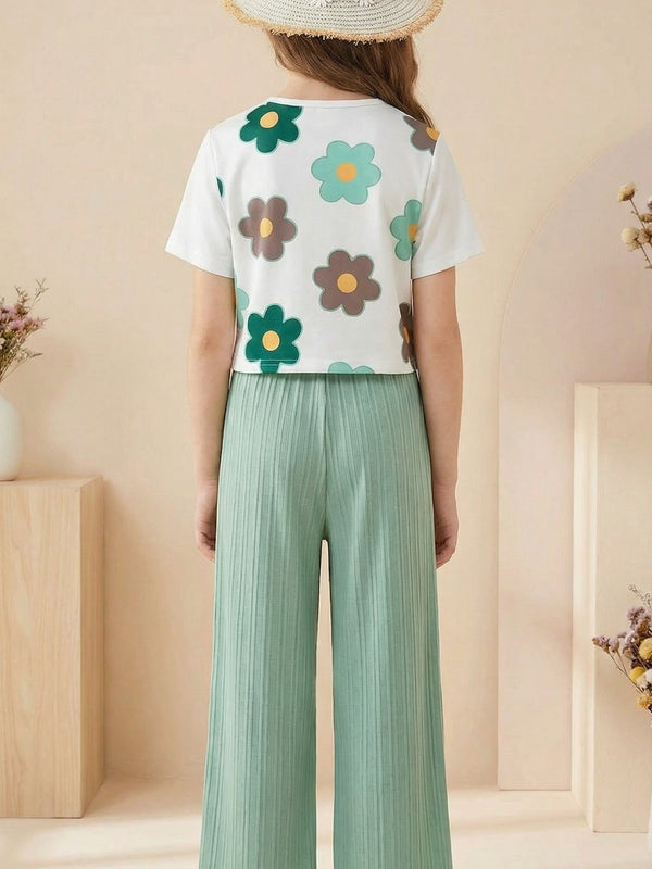 Trendy Crop Top with Mint Green Wide Leg Palazzo Pants