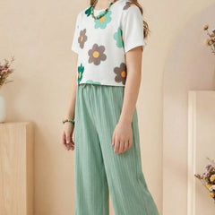 Trendy Crop Top with Mint Green Wide Leg Palazzo Pants