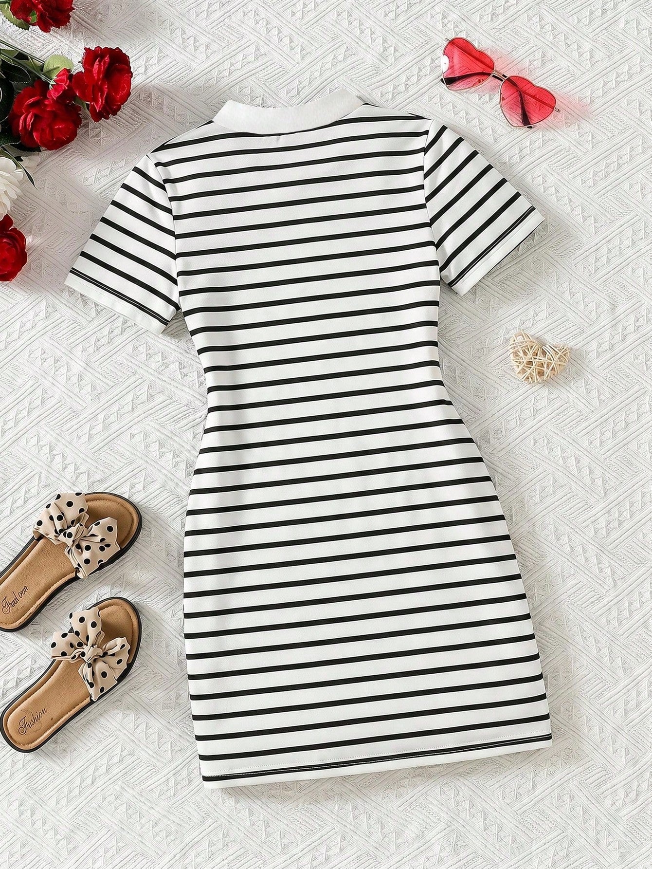 Girls Black & White Striped Bodycon Dress