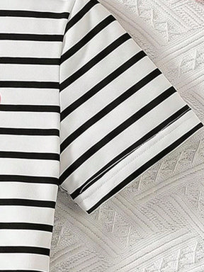 Girls Black & White Striped Bodycon Dress