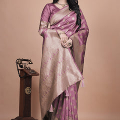 Classic Purple Banarasi Silk Saree with Gold Zari and Peacock Motif for Festive Wear