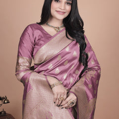 Classic Purple Banarasi Silk Saree with Gold Zari and Peacock Motif for Festive Wear