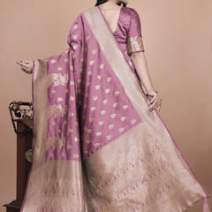 Classic Purple Banarasi Silk Saree with Gold Zari and Peacock Motif for Festive Wear