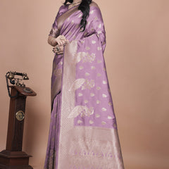 Lavender Banarasi Silk Saree with Golden Zari Detailing for Weddings & Festivals