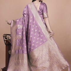 Lavender Banarasi Silk Saree with Golden Zari Detailing for Weddings & Festivals
