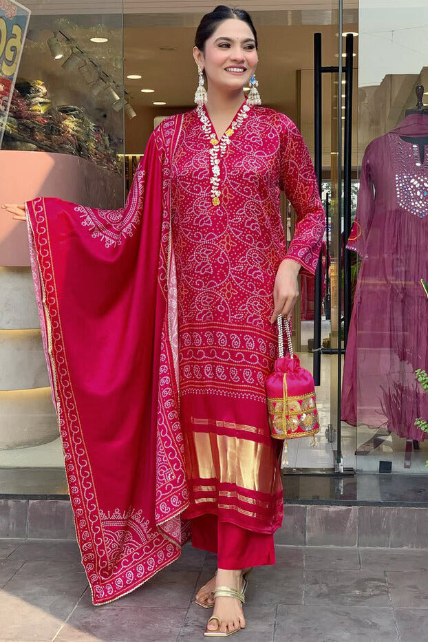 Navya Rani Pink Bandhani Kurta Set with Dupatta