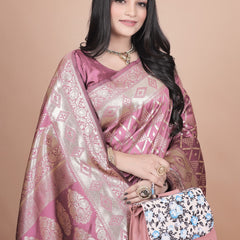 Elegant Pink Silk Saree with Silver Zari Work - Traditional Handwoven Indian Sari for Weddings, Festive Occasions & Parties