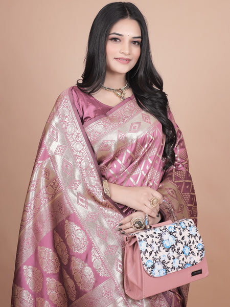 Elegant Pink Silk Saree with Silver Zari Work - Traditional Handwoven Indian Sari for Weddings, Festive Occasions & Parties