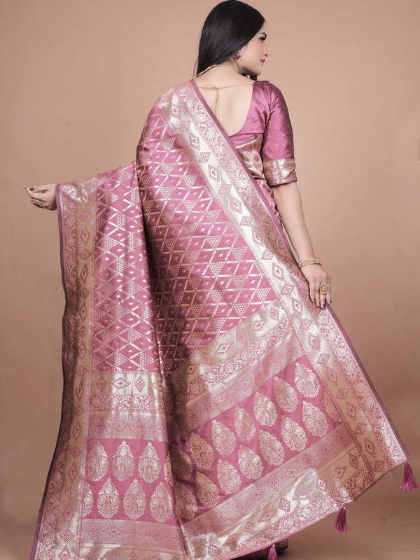 Elegant Pink Silk Saree with Silver Zari Work - Traditional Handwoven Indian Sari for Weddings, Festive Occasions & Parties