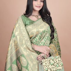 Elegant Green Silk Saree with Silver Zari Work - Handwoven Indian Sari for Weddings, Festivals & Special Occasions