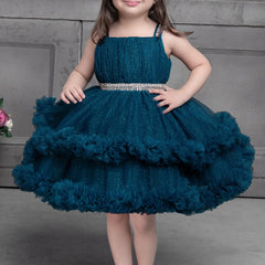 Girls Teal Blue Sparkle Party Frock