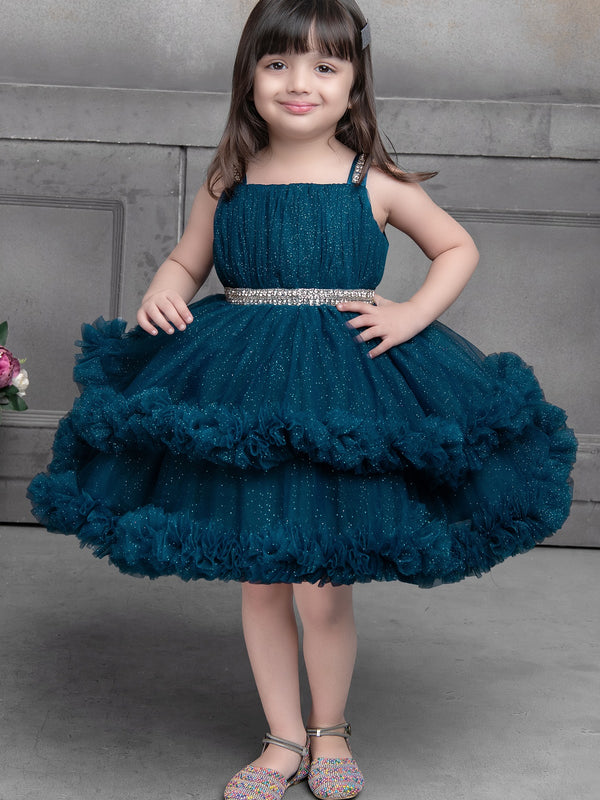 Girls Teal Blue Sparkle Party Frock