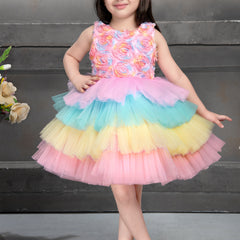 Girls Pastel Rainbow Layered Tulle Party Frock