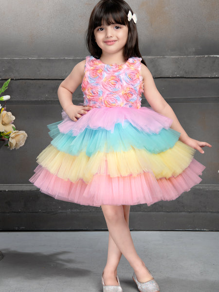 Girls Pastel Rainbow Layered Tulle Party Frock