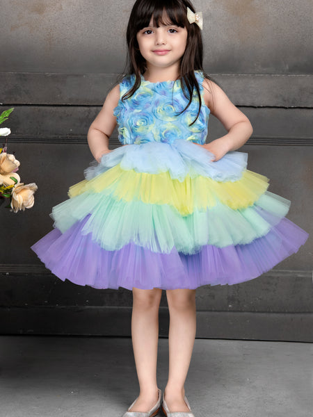 Girls Multicolor Layered Tulle Party Frock