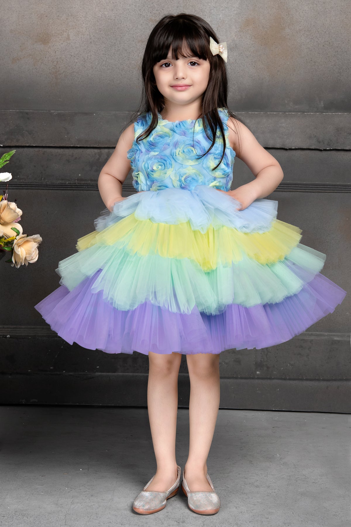 Girls Multicolor Layered Tulle Party Frock