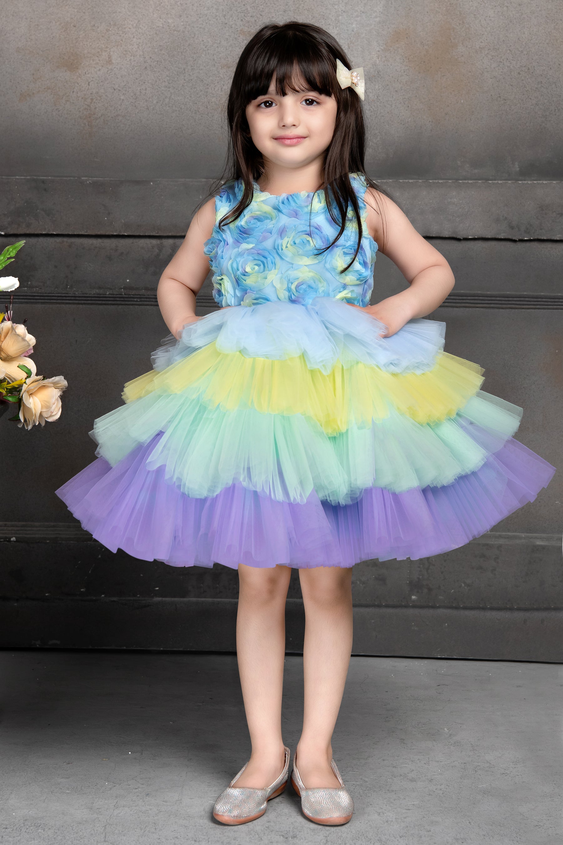Girls Multicolor Layered Tulle Party Frock