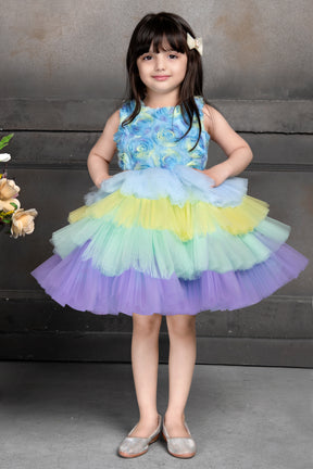 Girls Multicolor Layered Tulle Party Frock
