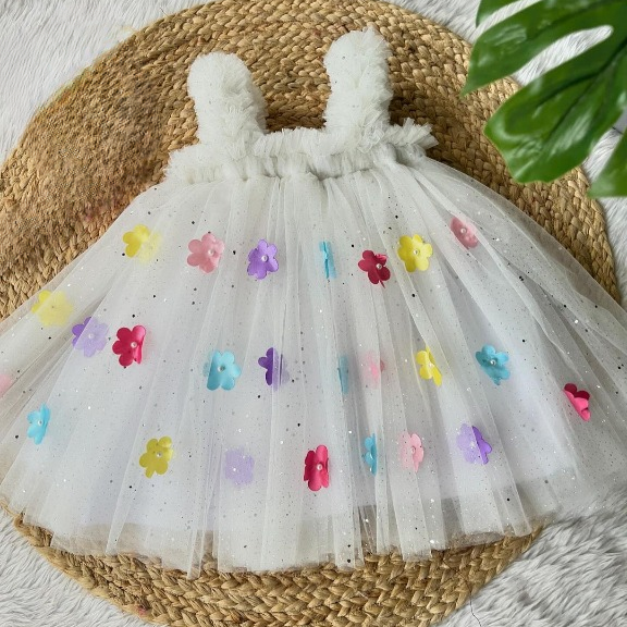 White Flower Patter Baby Frock