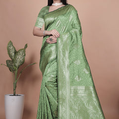 Beautiful Green Silk Saree with Rich Zari Work – Traditional Indian Wear for Women